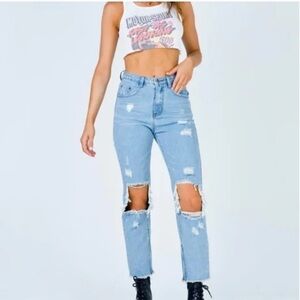 Princess Polly Erissa Knee Rip Jeans Light Wash Denim Relaxed Straight